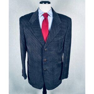Zagato Blazer Mens 40R Gray Blue Corduroy Herringbone Sport Coat Jacket